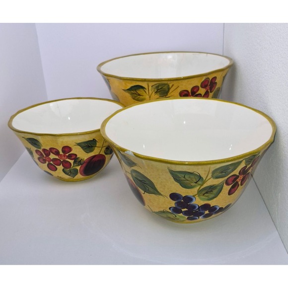 Certified International Other - Raymond Waites Fruit Pattern Large Mixing Serving Bowl Set 3 Pc Ceramic